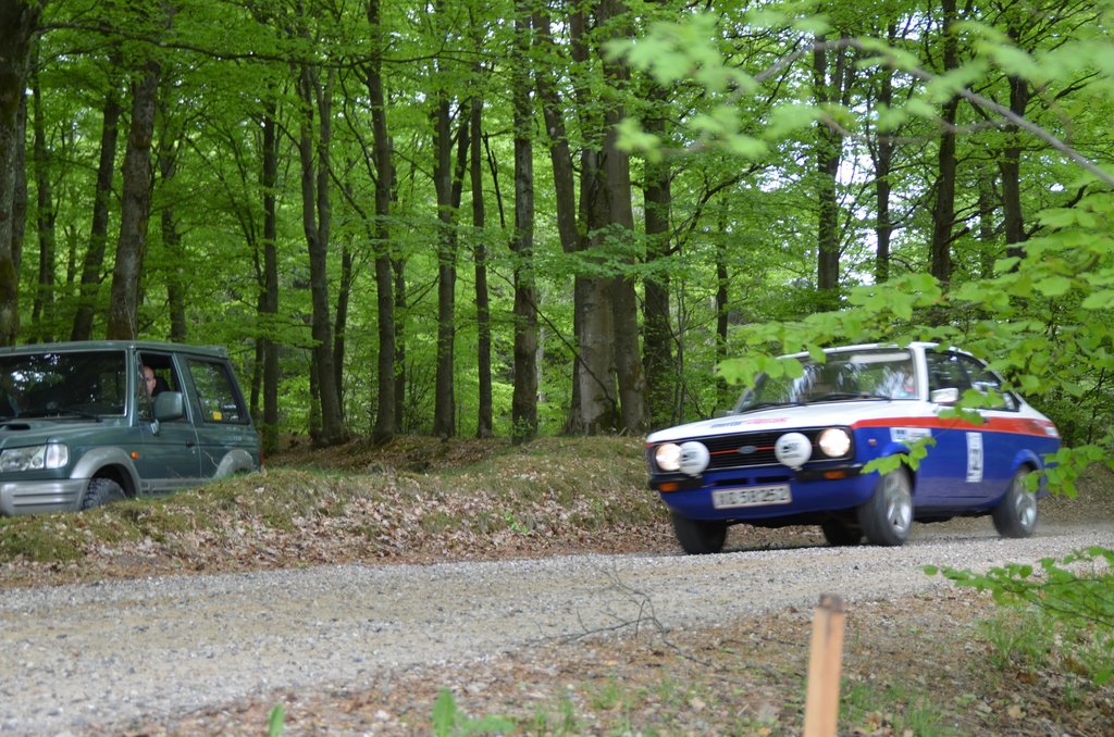 Skoven stod i fuldt flor, da SOMS sidst arrangerede historisk billøb. Her er det Niels Oluf Jessen i Ford Escort, der sammen med Aage Keseler Kirketerp er et godt bud på en topplacering i Midnight Run - Dahl Biler jubilæumsløbet.